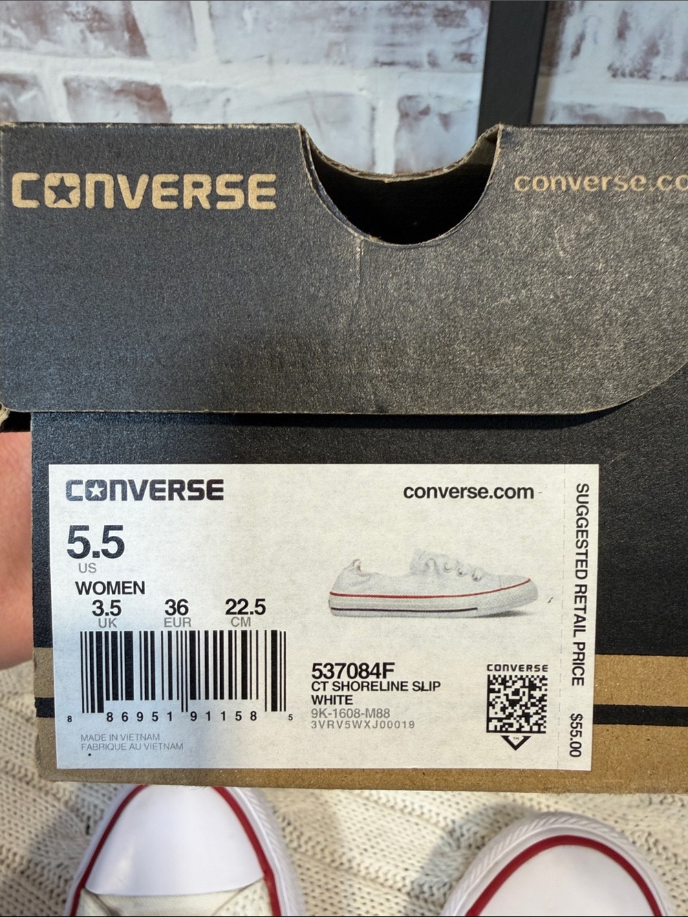 Converse Kids White Canvas Low-Top Sneakers with Red and Blue Trim - Picture 4 of 5